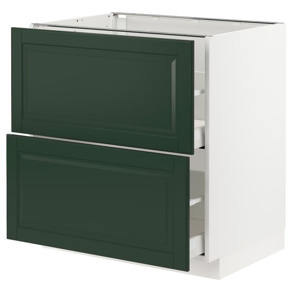 Напольный шкаф 2 форнтальных, 2 высоких ящ, белый/Будбин темно-зеленый 80x60 см IKEA METOD МЕТОД / MAXIMERA МАКСИМЕРА 493.119.01 - фото 1
