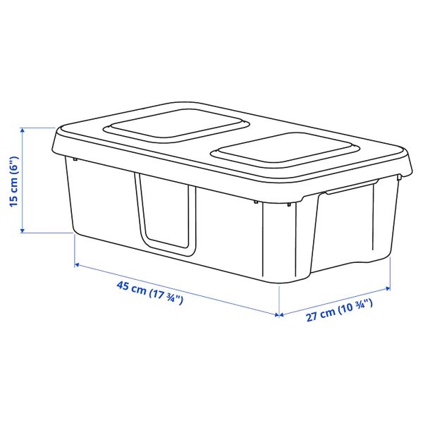 Контейнер с крышкой,д/дома/сада, темно-серый 27x45x15 см IKEA КЛЭМТАРЕ 102.923.62 - схема-чертеж с размерами