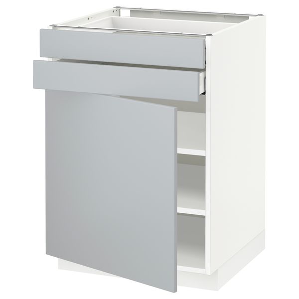 Напольный шкаф с дверцей, 2 ящиками МЕТОД / МАКСИМЕРА, белый, Веддинге серый - схема-чертеж с размерами