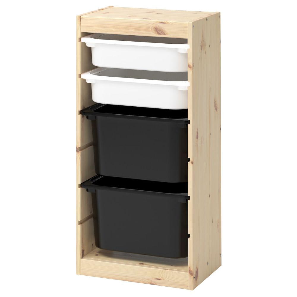 Комбинация для/хранения+контейнеры, светлая беленая сосна белый, черный 44x30x91 см IKEA ТРУФАСТ 592.223.82 - фото 1
