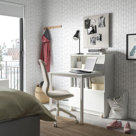 Стеллаж с письменным столом, ящиком, белый, 80x106 см IKEA BILLY БИЛЛИ 195.701.42