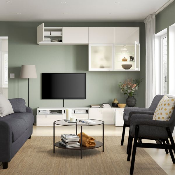 Шкаф для ТВ, комбинированный, стекляные дверцы, белый/Сельсвикен глянцевый, белый матовое стекло 240x42x231 см IKEA BESTÅ БЕСТО - фото 2