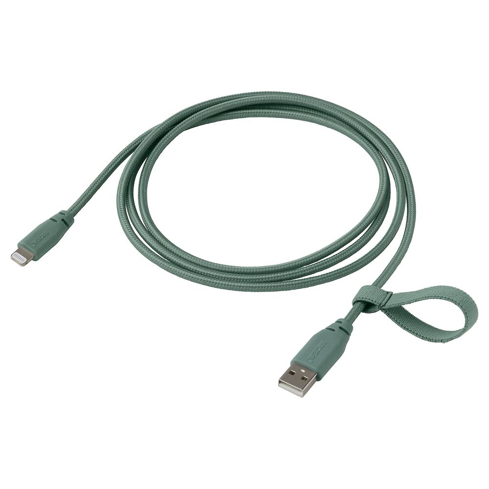 Кабель USB тип А – lightning, текстиль/серо-бирюзовый 1.50 м IKEA LILLHULT ЛИЛЛЬХУЛЬТ 504.928.68 - фото 1