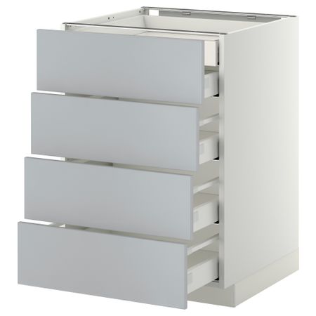 Напольный шкаф 4 фронтальных, 2 низких, 3 средних ящик, 60x60 см, белый, Veddinge серый IKEA METOD МЕТОД, MAXIMERA МАКСИМЕРА
