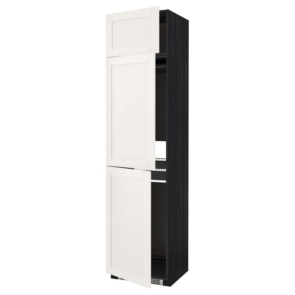 Высокий шкаф для холодильника или морозильника, с 3 дверями МЕТОД, черный, Сэведаль белый (60x60x240 см) - схема-чертеж с размерами