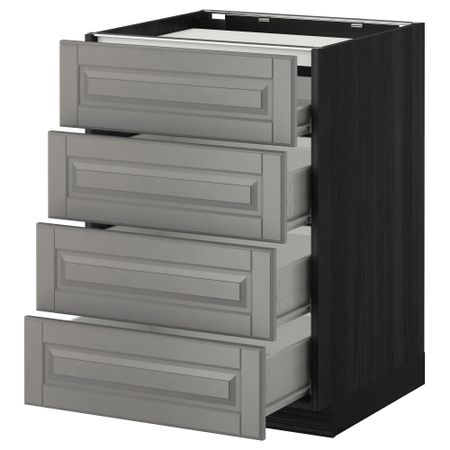 Напольный шкаф, 4 фронтальных панели, 4 ящика МЕТОД / ФОРВАРА, черный, Будбин серый