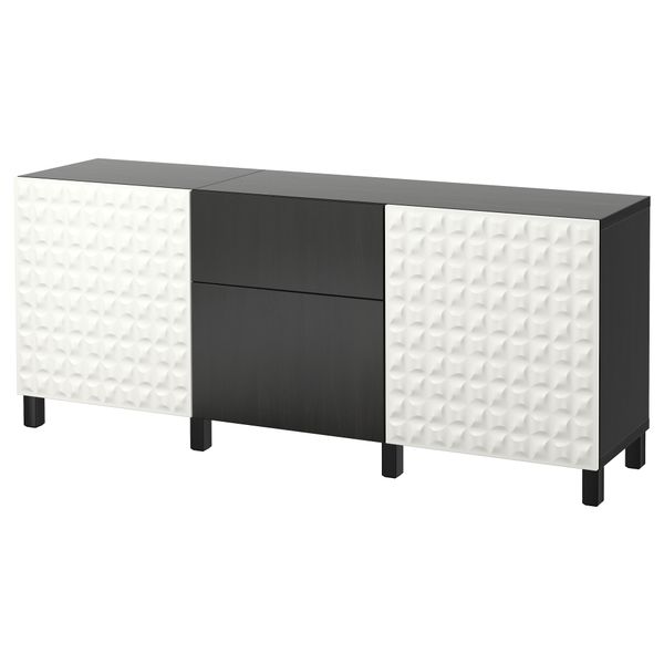 Комбинация для хранения с ящиками БЕСТО, Дьюпвикен белый, Лаппвикен черно-коричневый (180x40x74 см) - фото 1