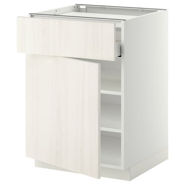 Напольный шкаф для варочной панели, ящик, полка, дверцы МЕТОД / МАКСИМЕРА, белый, Росдаль белый (60x60 см) - схема-чертеж с размерами