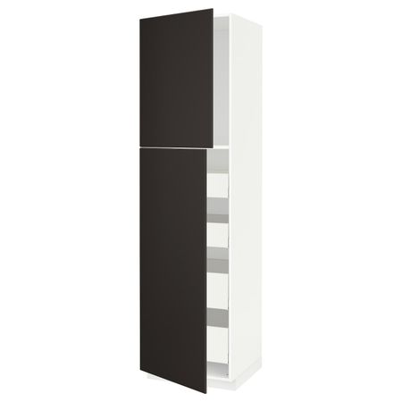 Высокий шкаф/2дверцы/4ящика, белый/Кунгсбакка антрацит 60x60x220 см IKEA METOD МЕТОД / MAXIMERA МАКСИМЕРА 894.466.58