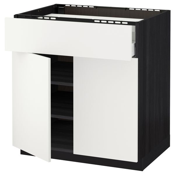 Напольный шкаф для варочной панели, ящик, полка, 2 дверцы МЕТОД / МАКСИМЕРА, черный, Хэггеби белый - схема-чертеж с размерами
