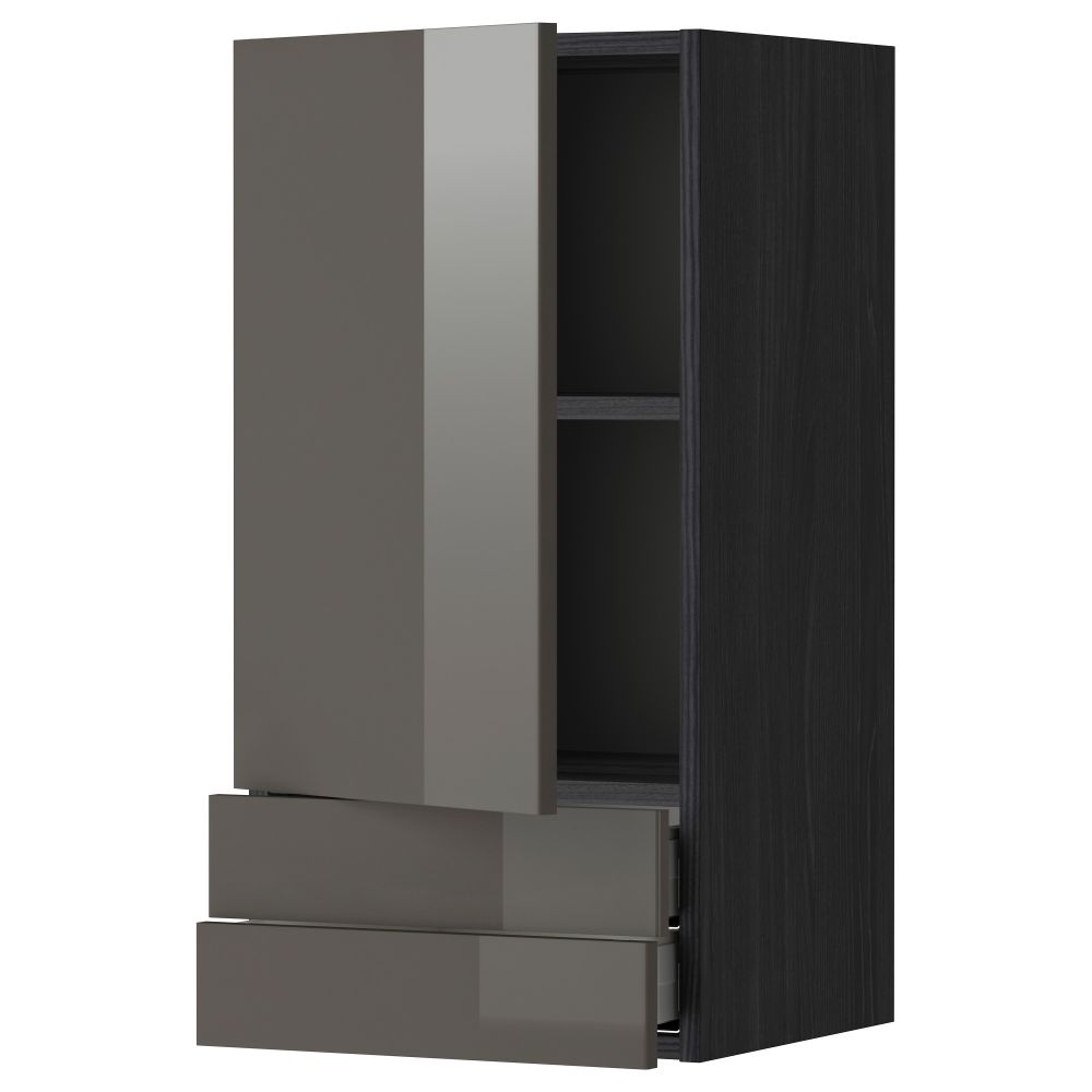 Навесной шкаф с дверцей, 2 ящика МЕТОД / МАКСИМЕРА, черный, Рингульт серый - фото 1