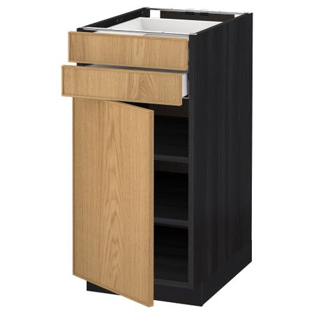 Напольный шкаф с дверцей, 2 ящиками МЕТОД / МАКСИМЕРА, черный, Экестад дуб