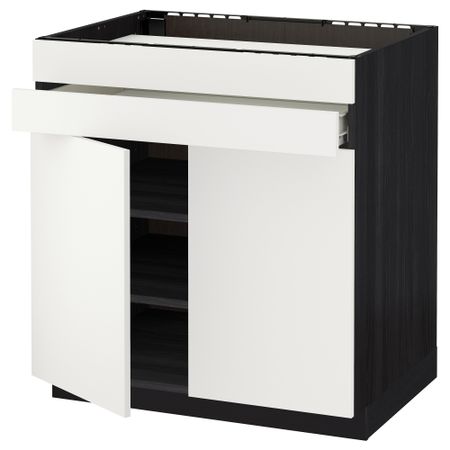 Напольный шкаф для варочной панели, 2 ящика, 2 фасада, 1 ящик МЕТОД / ФОРВАРА, черный, Хэггеби белый (80x60 см)