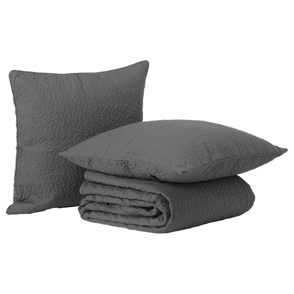 Покрывало и 2 чехла на подушку АЛИНА, темно-серый - фото 4