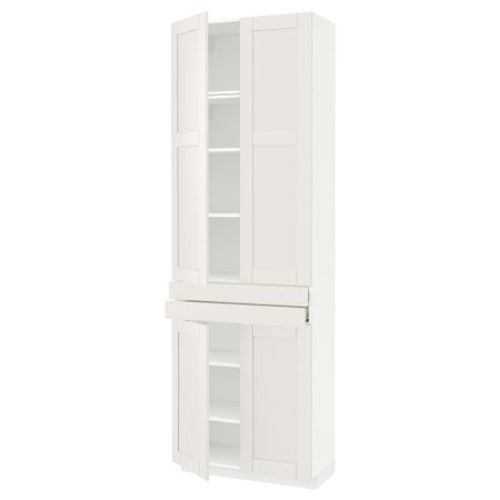 Высокий шкаф + полки, 2 ящика, 4 дверцы МЕТОД / ФОРВАРА, белый, Сэведаль белый (80x37x240 см)