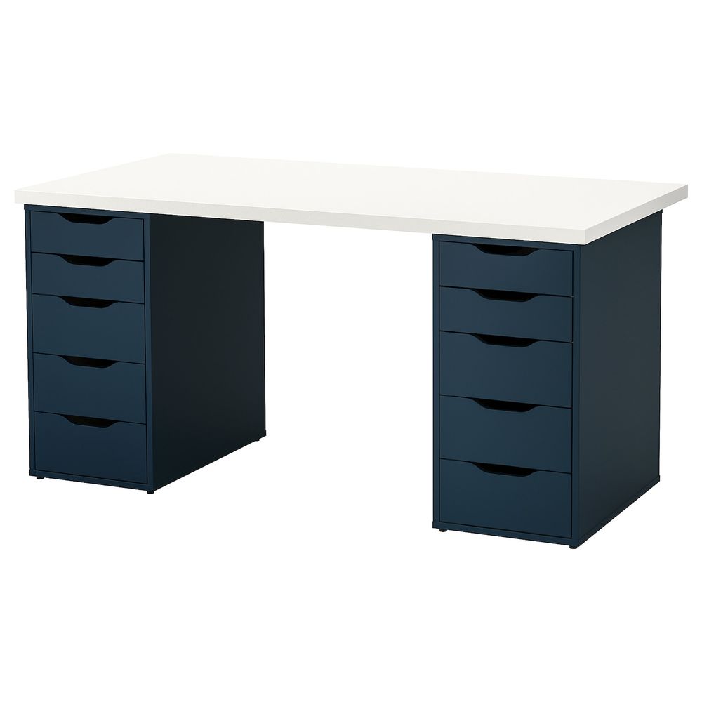 Стол, белый, синий 150x75 см IKEA LINNMON ЛИННМОН / ALEX АЛЕКС 293.040.15 - фото 1