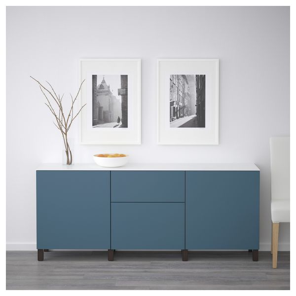 Комбинация для хранения с дверцами, ящиками БЕСТО, черно-коричневый, Вальвикен темно-синий (180x42x74 см) - схема-чертеж с размерами