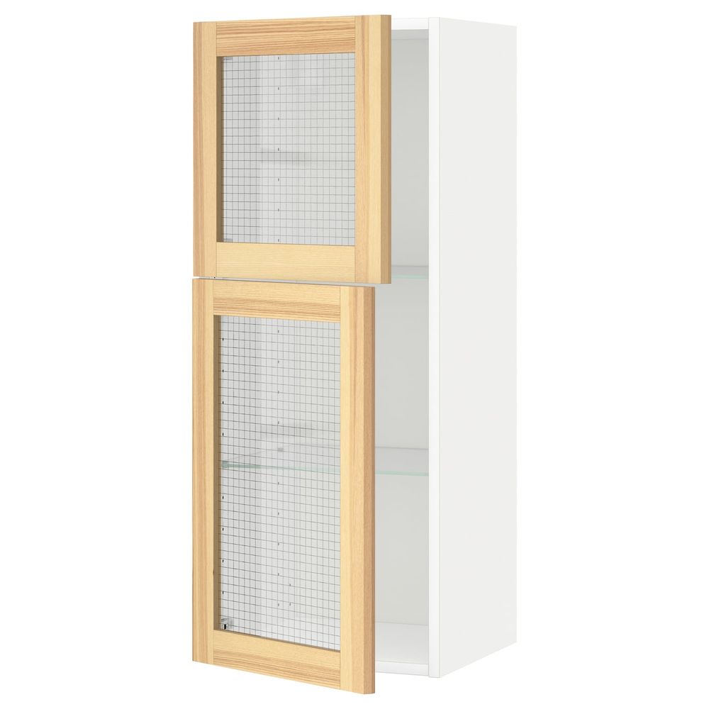 Навесной шкаф с полками, 2 стекло дв, белый/Торхэмн ясень 40x100 см IKEA METOD МЕТОД 392.259.37 - фото 1