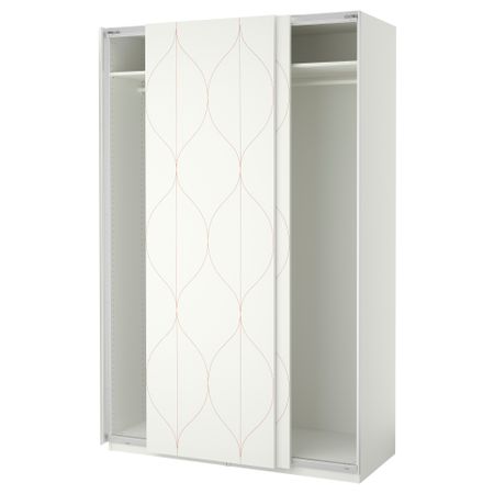 Гардероб ПАКС, белый, Своркмо сетчатый орнамент белый/оранжевый (150x66x236 см)