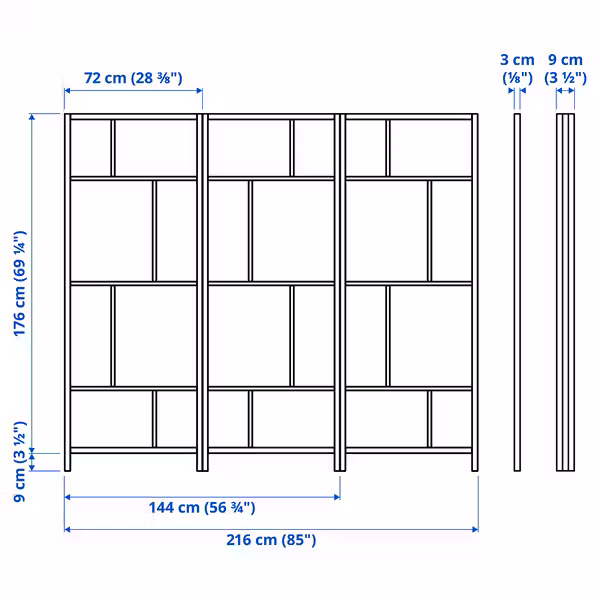 RISÖR Ширма - белый/чёрный 216x185 см - схема-чертеж с размерами