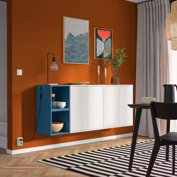 EKET Комбинация настенных шкафов - белый/серо-синий темный 175x35x70 см - фото 2