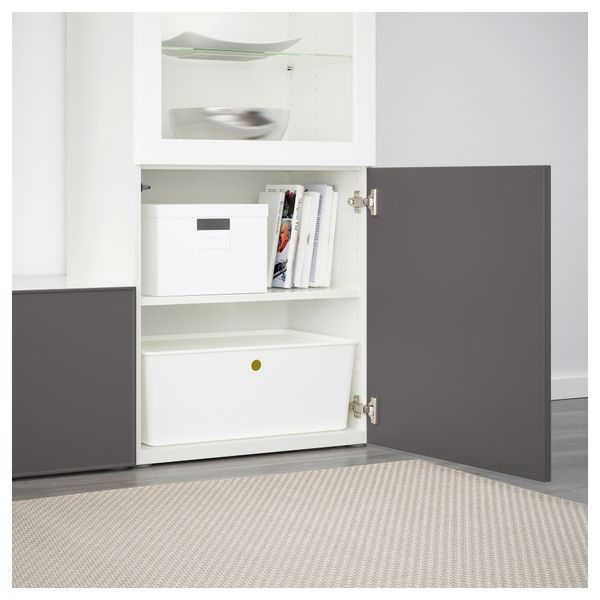 Шкаф для ТВ, комбинированный, стекляные дверцы БЕСТО, белый Грундсвикен, темно-серый прозрачное стекло (240x40x128 см) - фото 4