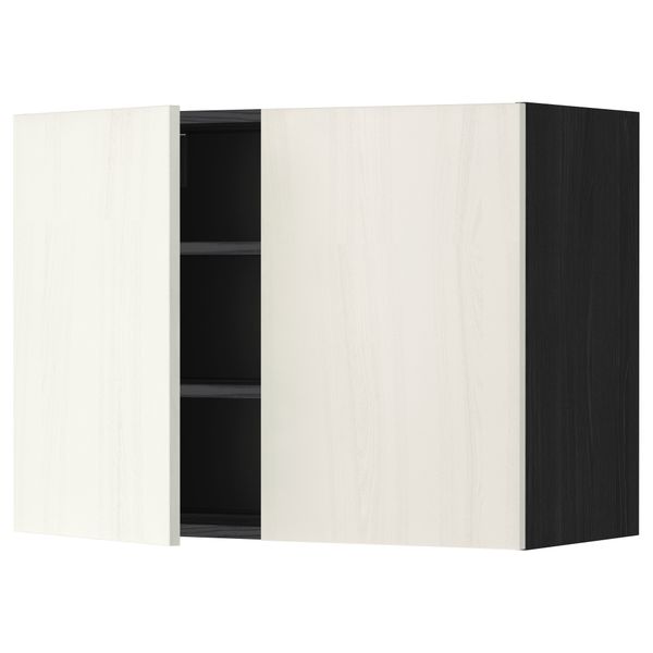 Навесной шкаф с полками, 2 дверцы МЕТОД, черный, Росдаль белый - схема-чертеж с размерами