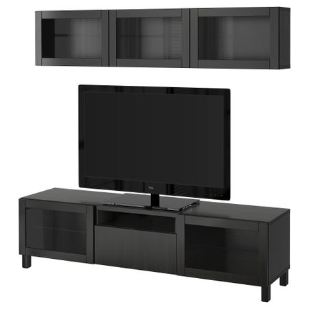 Шкаф для ТВ, комбинированный, стекляные дверцы БЕСТО, Лаппвикен, Синдвик черно-коричневый прозрачное стекло (180x20/40x166 см)