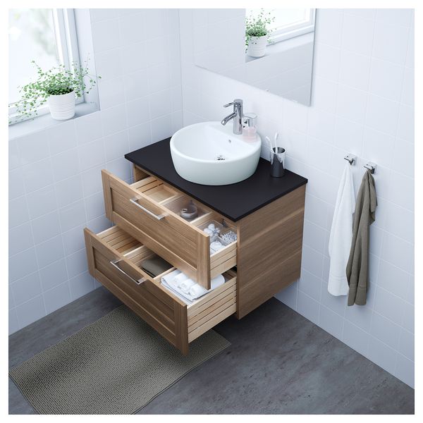 Шкаф под раковину/столешница 45/раковина ГОДМОРГОН/ТОЛКЕН / ТОРНВИКЕН, под грецкий орех, антрацит (82x49x74 см) - схема-чертеж с размерами