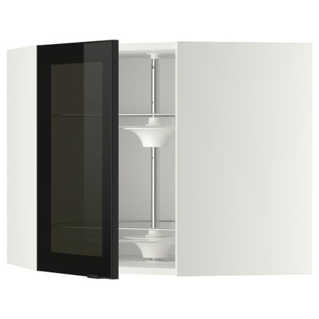 Угловой навесной шкаф с вращающающейся секцией, стеклянными дверцами МЕТОД, белый, Ютис дымчатое стекло