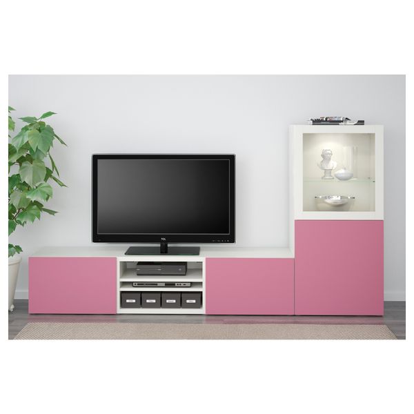 Шкаф для ТВ, комбинированный, стекляные дверцы БЕСТО, Лаппвикен розовый, Синдвик белый прозрачное стекло (240x40x128 см) - фото 2