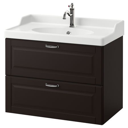 Шкаф для раковины с 2 ящ, Кашён темно-серый, ХАМНШЕР смеситель 82x49x68 см IKEA ГОДМОРГОН / РЭТТВИКЕН 892.933.73