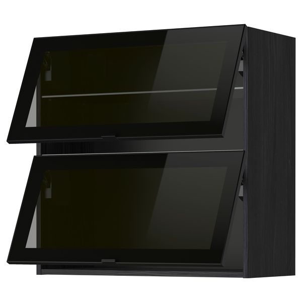 Навесной горизонтальный шкаф, 2 зеркальная дверцами МЕТОД, черный, Ютис дымчатое стекло - схема-чертеж с размерами