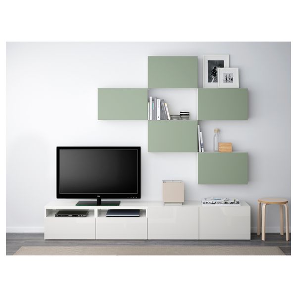 Шкаф для ТВ, комбинация БЕСТО, Лаппвикен зеленый/белый (240x20/40x204 см) - фото 2