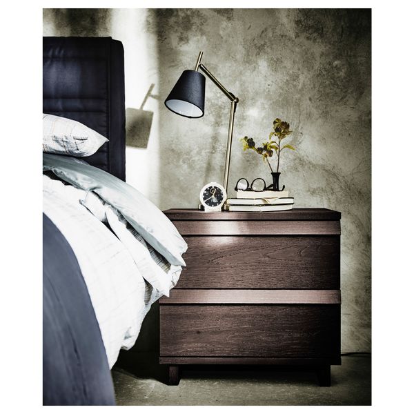 Комод с 2 ящиками ОППЛАНД, коричневая морилка ясеневый шпон (60x57 см) - схема-чертеж с размерами