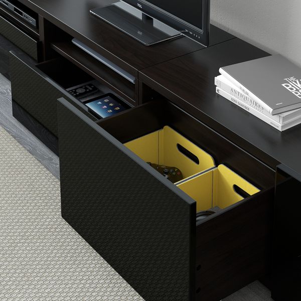 Шкаф для ТВ, комбинированный, стекляные дверцы, черно-коричневый/Сельсвикен глянцевый, черный дымчатое стекло 240x42x231 см IKEA - фото 6