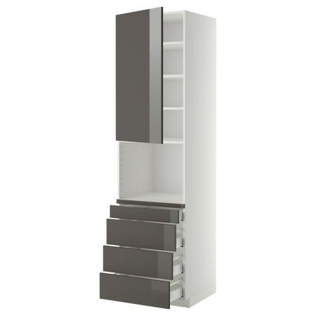 Высокий шкаф для комбинированния СВЧ, 4 ящика МЕТОД / МАКСИМЕРА, белый, Рингульт серый