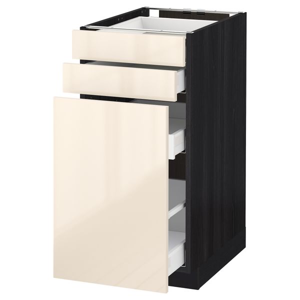 Напольный шкаф с выдвижными модулями, 2 фронтальные панели МЕТОД / МАКСИМЕРА, черный, Рингульт кремовый - схема-чертеж с размерами