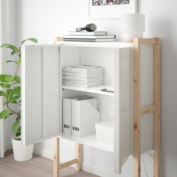 Шкаф с дверями, сосна/белый 89x30x124 см IKEA ИВАР 492.482.07 - схема-чертеж с размерами