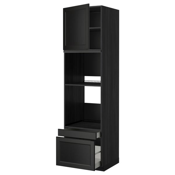 Высокий шкаф для духовки комбинированный, духовка + дверца, 2 ящика МЕТОД / МАКСИМЕРА, черный, Лаксарби черно-коричневый - фото 1