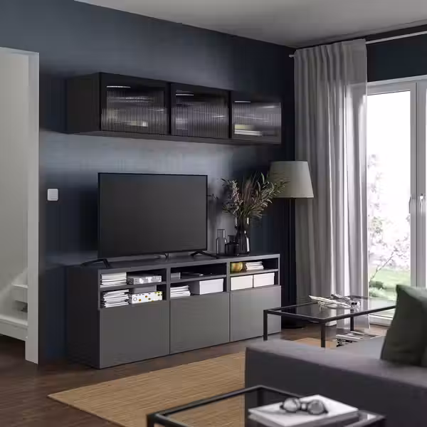 FÄLLSVIK ФЭЛЛСВИК Стеклянная дверь - антрацит/рифленое стекло 60x38 см - фото 2