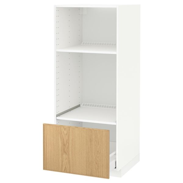 Высокий шкаф с ящиком для духовки/СВЧ, белый/Экестад дуб 60x60x140 см IKEA METOD МЕТОД / MAXIMERA МАКСИМЕРА 192.370.69 - схема-чертеж с размерами