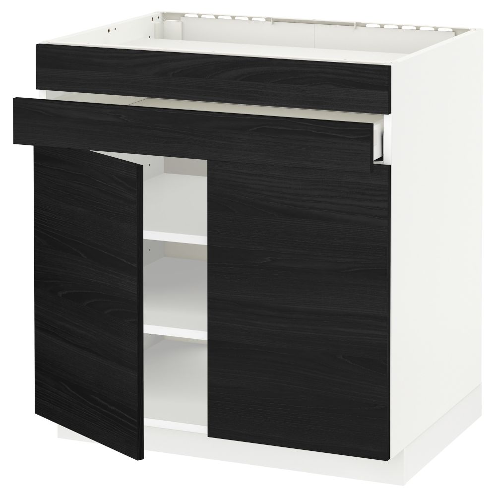 Напольный шкаф для варочной панели, 2 ящика, 2 фасада, 1 ящик МЕТОД / МАКСИМЕРА, белый, Тингсрид черный (80x60 см) - схема-чертеж с размерами