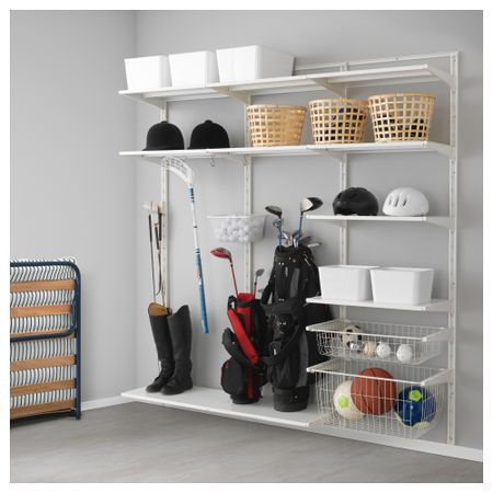 Настенная шина, полка, корзина АЛЬГОТ, белый (190x41x199 см)