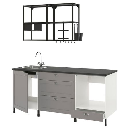Кухня, 203x63.5x222 см, антрацит/серый каркас IKEA ENHET 693.373.11