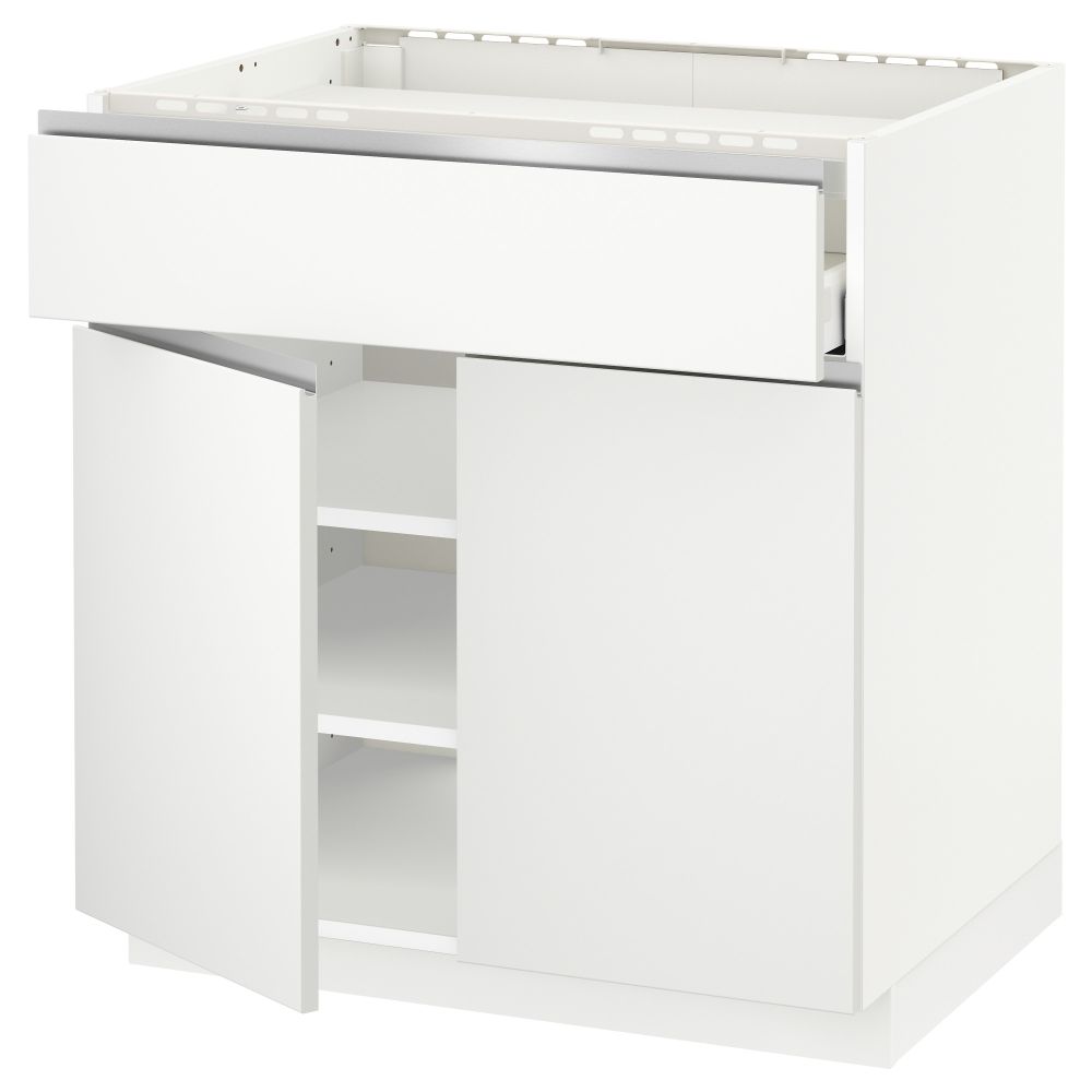 Напольный шкаф для варочной панели, ящик, полка, 2 дверцы МЕТОД / МАКСИМЕРА, белый, Нодста белый - схема-чертеж с размерами