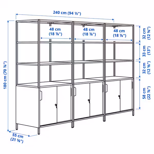 TROTTEN Комбинация шкафов - белый 240x180 см - схема-чертеж с размерами