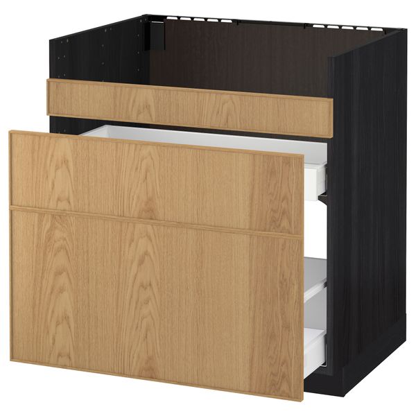 Напольный шкаф под мойку ДУМШЁ, 3 фасада, 2 ящика МЕТОД / МАКСИМЕРА, черный, Экестад дуб - схема-чертеж с размерами