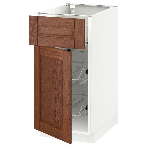 Напольный шкаф с проволочной корзиной, ящиком, дверью МЕТОД / ФОРВАРА, белый, Филипстад коричневый - схема-чертеж с размерами