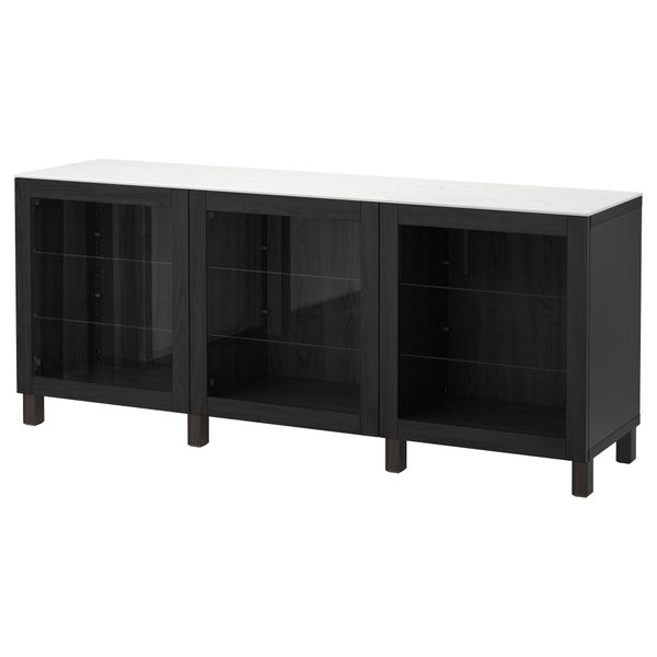 Комбинация для хранения с дверцами БЕСТО, черно-коричневый, Синдвик черно-коричневый прозрачное стекло (180x42x74 см) - фото 1